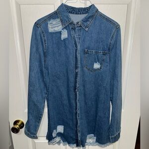 Distressed Denim Button-Up Jacket/Shirt